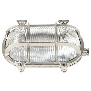 Oval Bulkhead Light. Wall or ceiling, in nickel mat finish.